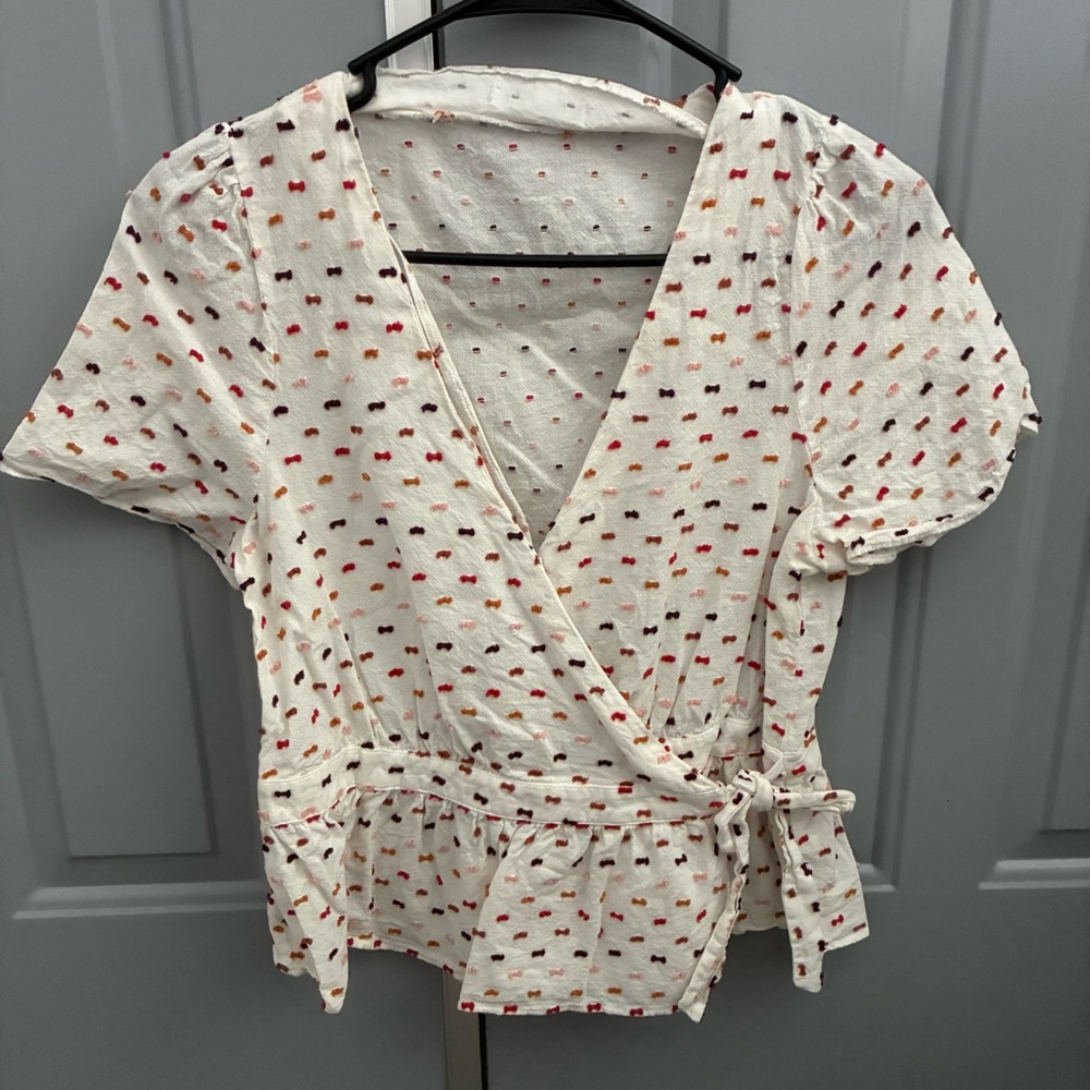 Madewell Wrap Top Tied Side Short Sleeve Small